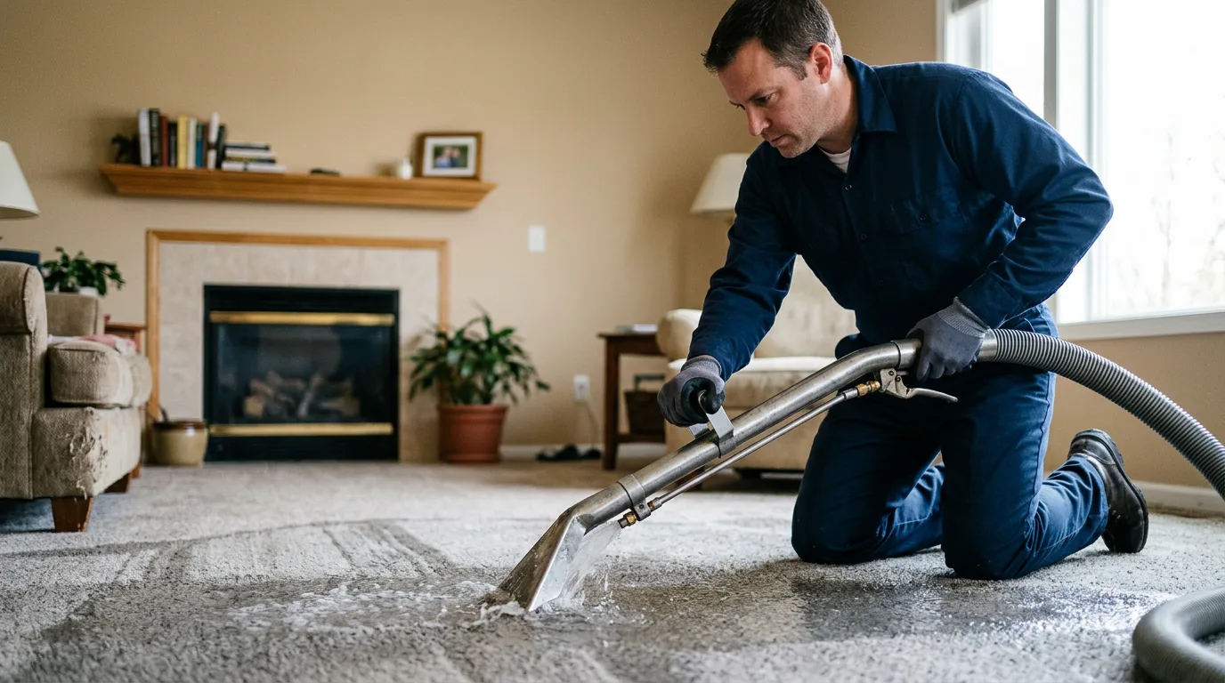 Water damage restoration technician working near Lima, NY